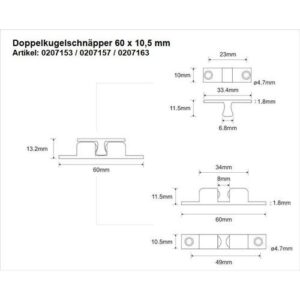 Doppelkugelschnäpper - Doppelkugelschnäpper MS vern.50mm Kugeln u.Federn a.STA M-Beschläge – Bild 3