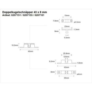Doppelkugelschnäpper - Doppelkugelschnäpper MS blk 42mm Kugeln u.Federn a.STA M-Beschläge – Bild 3