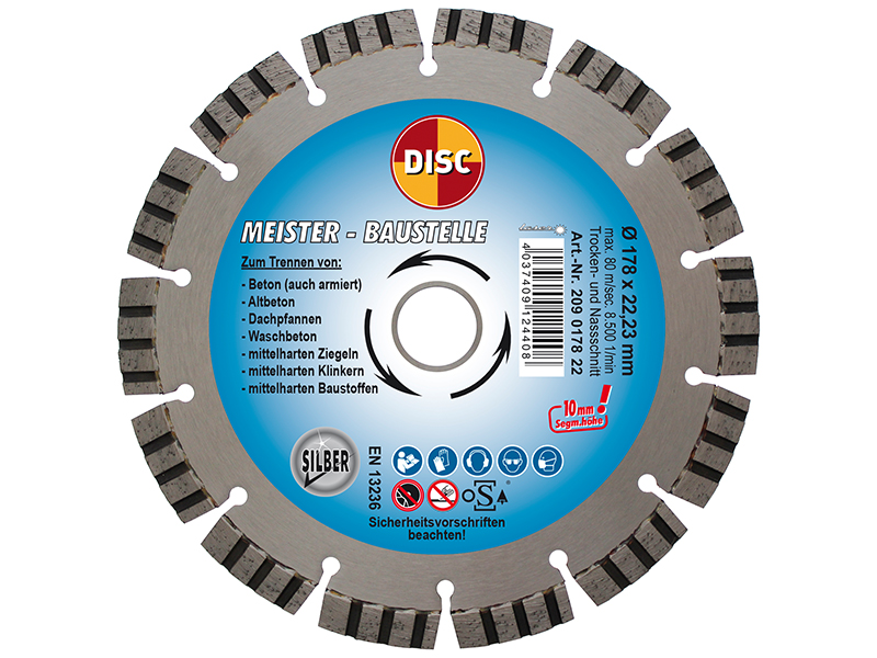 Diamanttrennscheibe Meister Baustelle 178 x 10 x 22 mm - Grün Baubeschläge