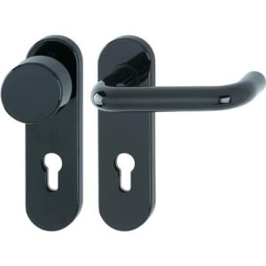 NW Hoppe Feuerschutzgarnitur Paris Knopf/Drücker Schild - schwarz FS-K58/353K/138 Ku.F9005 D/K TS 40-66mm PZ rd DIN L/R HOPPE – Bild 1