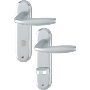 Kurzschildgarnitur - Kurzschildgarnitur NY 1810/273KP Alu.F1 SK/OL rd Drückergrt.HOPPE – Bild 1