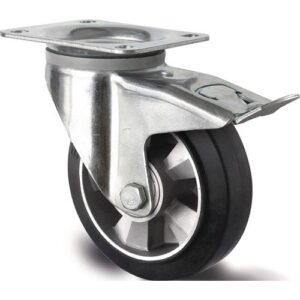 Schwerlastlenkrolle - Schwerlastlenkrolle D.200mm Trgf.500kg Festst.Elastikgummi Bau-H.245mm TECWERK – Bild 1