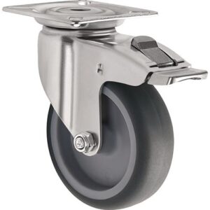 Lenkrolle mit Totalfeststeller - Lenkrolle m.Festst.D.75mm Trgf.75kg m.Platte Gleitlager Gum.grau TECWERK – Bild 1