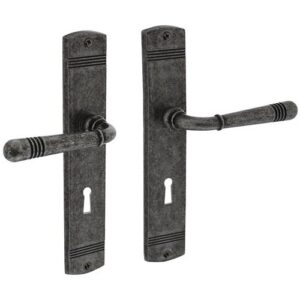 Langschildschildgarnitur - Langschildschildgarnitur Helena Zamak F77 Grau BB 72mm DIN L/R INTERSTEEL – Bild 1