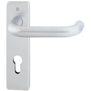 NW Hoppwe Feuerschutzgarnitur Paris Knopf/Drücker Schild - silber Aluminium FS-58/202K/138F Alu.F1 D/K TS 40-55mm PZ rd DIN L/R HOPPE – Bild 1