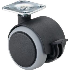 Kunststoffdoppelrolle mit Feststeller - Kunststoffdoppelrolle m.Festst.D.40mm Trgf.30kg m.Platte weiche Lauffläche – Bild 1