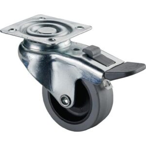 Lenkrolle mit Totalfeststeller - Lenkrolle m.Festst.D.50mm Trgf.35kg m.Platte Gleitlager Gum.grau BS ROLLEN – Bild 1