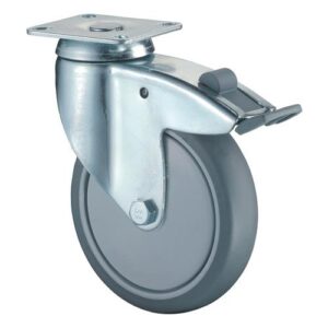 Lenkrolle mit Totalfeststeller - Lenkrolle m.Festst.D.80mm Trgf.80kg m.Platte Kugell.Gum.grau BS ROLLEN – Bild 1