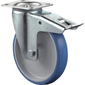 Lenkrolle mit Totalfeststeller - Lenkrolle m.Festst.D.125mm Trgf.175kg m.Festst.PU 104x80mm blau BS ROLLEN – Bild 1