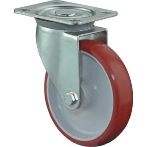 Lenkrolle - Lenkrolle D.200mm Trgf.300kg PU Platte L135xB110mm Farbe Rl.rot BS ROLLEN – Bild 1