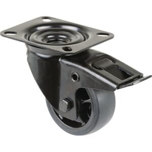 Lenkrolle mit Totalfeststeller - Lenkrolle m.Festst.D.80mm Trgf.100kg m.Festst.Gum.104x80mm schwarz BS ROLLEN – Bild 1