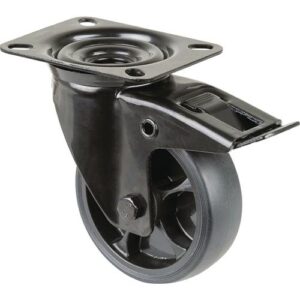 Lenkrolle mit Totalfeststeller - Lenkrolle m.Festst.D.100mm Trgf.110kg m.Festst.Gum.104x80mm schwarz BS ROLLEN – Bild 1