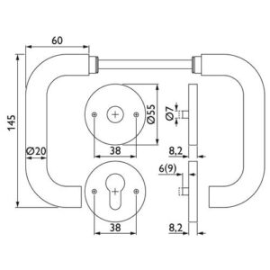 Tecwerk Rosettengarnitur - Rosettengrt.NW-401-1 VA 60 U-Form PZ DIN L/R ger.D/D TECWERK – Bild 3