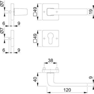 Rosettengarnitur - Rosettengrt.Dublin 1124/843KV/843KVS Alu.F1 eck.PZ DIN L/R D/D HOPPE – Bild 3