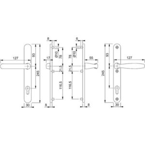 NW Hoppe Schmalrahmendrückergarnitur/Profiltür - silber New York 099KH/3346/1810 Alu.F1 PZ f.TS 67-72mm HOPPE – Bild 3
