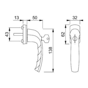 Fenstergriff - Fenstergriff NY 0810S/U10 Alu.F1/naturf.32mm abschl.HOPPE – Bild 3