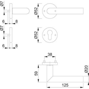 Rosettengarnitur - Rosettengrt.Ams.E1400Z/42KV/42KVS VA F9714M Gehrung PZ DIN L/R HOPPE – Bild 3