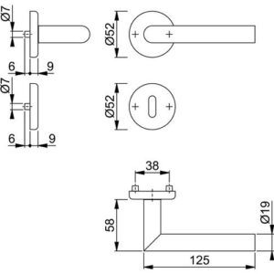 Rosettengarnitur - Rosettengrt.Utrecht E1444Z/17KV/17KVS VA F69 rd.OB DIN L/R D/D HOPPE – Bild 3