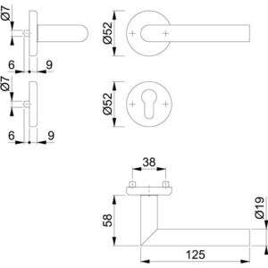 Rosettengarnitur - Rosettengrt.Utrecht E1444Z/17KV/17KVS VA F69 rd.PZ DIN L/R D/D HOPPE – Bild 3