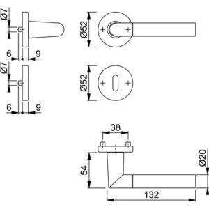 Rosettengarnitur - Rosettengrt.Lecce 1405/42KV/42KVS Alu.F49/F9-2 rd.OB DIN L/R D/D HOPPE – Bild 3