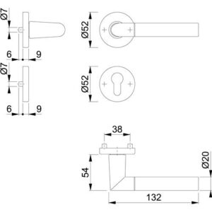 Rosettengarnitur - Rosettengrt.Lecce 1405/42KV/42KVS Alu.F49/F9-2 rd.PZ DIN L/R D/D HOPPE – Bild 3