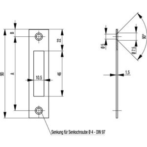 Flachschließblech - Flachschließbl.S412 silber ktg.Stulp-B.20mm BKS – Bild 3