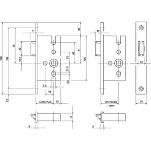 Einsteck-Fallenschloss - Einsteck-Fallenschloss 20/55/8mm DIN L/R silberf.ktg.BKS – Bild 3