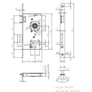 Zimmertür-Einsteckschloss - ZT-Einsteckschl.PZW 20/ 55/72/8mm DIN L silber rd Kl 2 Zinkdruckgruss SSF – Bild 3