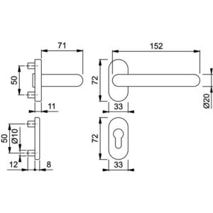 NW Hoppe Feuerschutzgarnitur Paris Schmalrahmen Rosetten - silber Aluminium FS-138GF/55/55S Alu.F1-2 D/D TS 55-75mm PZ ov.DIN L/R HOPPE – Bild 3