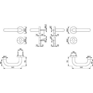 NW Hoppe Feuerschutzgarnitur Paris Drücker/Drücker Rosette - silber Aluminium FS-138/42H/42HS Alu.F1 D/D TS 45-65mm PZ rd.DIN L/R HOPPE – Bild 3
