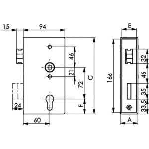 Schlosskasten - Schlosskasten 140UNIG DIN L/R Maß A30xB94xC172mm Dornm.60mm AMF – Bild 3