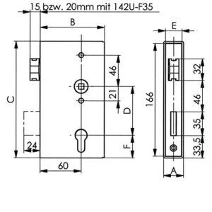 Schlosskasten - Schlosskasten 140UM DIN L/R Maß A40xB94,5xC173mm Dornm.60mm AMF – Bild 3