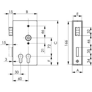 Schlosskasten - Schlosskasten 140D-PZ DIN L/R Maß A40xB94,5xC173mm Dornm.30/60mm AMF – Bild 3