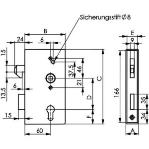 Schiebetorschlosskasten - Schiebetorschlosskasten 140S DIN L/R Maß A40xB94xC173mm Dornm.60mm AMF – Bild 3