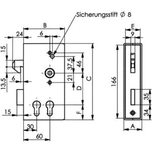 Schiebetorschlosskasten - Schiebetorschlosskasten 140SD-40ZW DIN L/R Maß A40xB94,5xC173mm Dornm.30/60mm – Bild 3