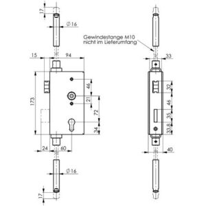 Schlosskasten - Schlosskasten 140UMV DIN L/R Maß A40xB94xC173mm Dornm.60mm AMF – Bild 3