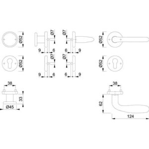 Rosettengarnitur - Rosettengrt.Cardiff E48/17KV/17KVS/1850Z VA F69 rd.PZ DIN L/R fl.D/K HOPPE – Bild 3