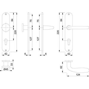 Langschildgarnitur - Langschildgarnitur Cardiff E48/302/1850Z VA F69 PZ 72mm DIN L/R HOPPE – Bild 3