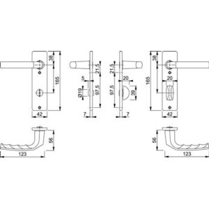 Kurzschildgarnitur - Kurzschildgarnitur Birm.1117/202KP/AP Alu.F1 SK/OL eck.Drückergrt.HOPPE – Bild 3
