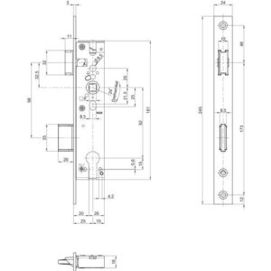 Rohrrahmen-Einsteckschloss - RR-Einsteckschl.B 1314 PZ 24/30/92/8mm DIN L/R STA 245mm BKS – Bild 3