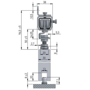 Schiebetorgarnitur - Schiebetorgarnitur Pro 100 Wand blau verz.L.2000mm Flügelgewicht max.100kg HELM – Bild 3