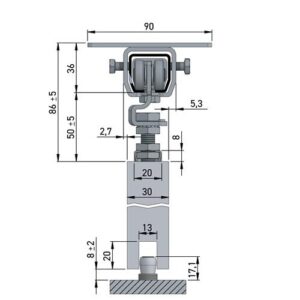 Schiebetorgarnitur - Schiebetorgarnitur Pro 100 Decke blau verz.L.2000mm Flügelgewicht max.100kg HELM – Bild 3