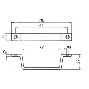 Handgriff - Handgriff L.110mm B.13mm Alu.F2/neusilberfarbig Löcher 2 DENI – Bild 3