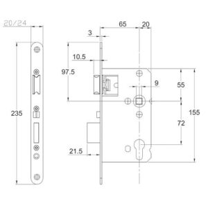 Korridor-Einsteckschloss - WAT-Einsteckschloss PZW 24/65/72/9mm DIN L/R VA rd 008/1499/65 SCHNEGEL – Bild 3