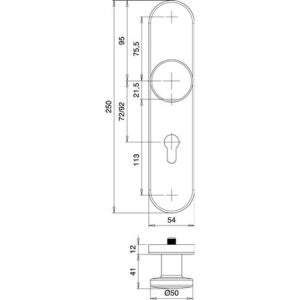 NW Edi Schutzgarnitur Knopf/Drücker Schild - silber Aluminium8743/0792 Alu.F1 92mm 65-75mm EDI – Bild 3