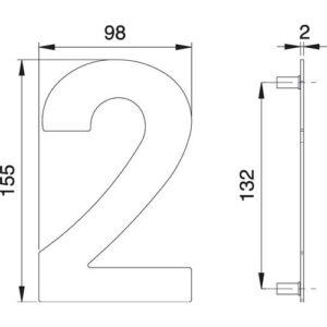 Hausnummer - Hausnummer Ziffer 2 VA ma 155mm B.98mm EDI – Bild 1