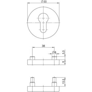 Schlüsselrosette - Schlüsselrosette 6612 PZ AL Alu.F1 Schildst.9mm PZ rd.OGRO – Bild 3