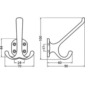 Huthaken - Huthaken 0028 Ausf. zweifach A. 90mm Alu. silberf. elox. H.100mm Hermeta – Bild 3