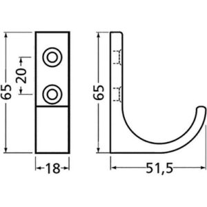 Mantelhaken - Mantelh.0149 einfach A.51,5mm Alu.silberf.elox.H.65mm HERMETA – Bild 3