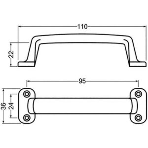 Handgriff - Handgriff A.22mm L.110mm B.36mm Alu-Guss silberf.elox.Löcher 4,D.3,7mm HERMETA – Bild 3